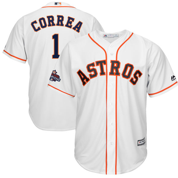Astros 1 Carlos Correa White 2017 World Series Champions Cool Base Player Jersey Astros 1 Carlos Correa White 2017 World Series Champions Cool Base Player Jersey