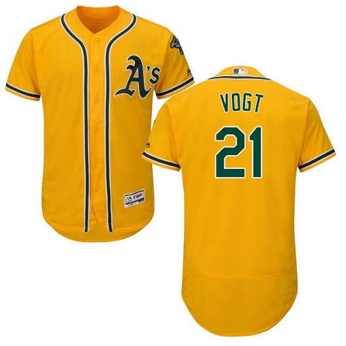 Athletics #21 Stephen Vogt Gold Flexbase Authentic Collection Stitched MLB Jersey