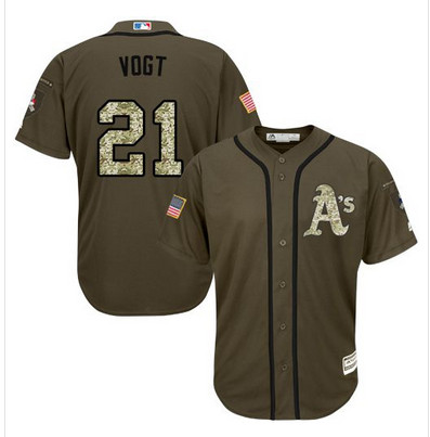 Athletics #21 Stephen Vogt Green Salute to Service Stitched MLB Jersey