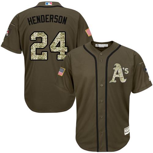 Athletics #24 Rickey Henderson Green Salute to Service Stitched Youth MLB Jersey Athletics #24 Rickey Henderson Green Salute to Service Stitched Youth MLB Jersey