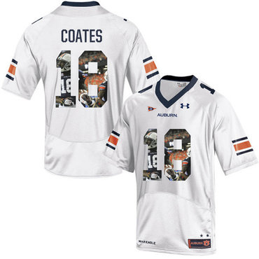 Auburn Tigers 18 Sammie Coates White With Portrait Print College Football Jersey