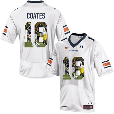 Auburn Tigers 18 Sammie Coates White With Portrait Print College Football Jersey2