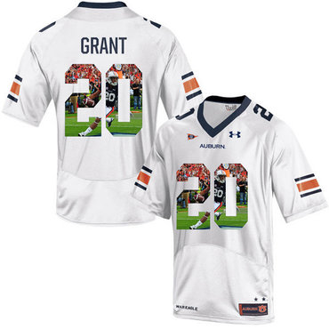 Auburn Tigers 20 Corey Grant White With Portrait Print College Football Jersey3