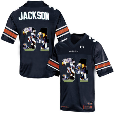 Auburn Tigers 34 Bo Jackson Navy With Portrait Print College Football Jersey3