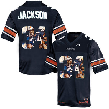 Auburn Tigers 34 Bo Jackson Navy With Portrait Print College Football Jersey4