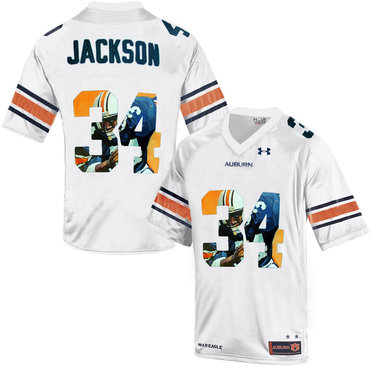 Auburn Tigers 34 Bo Jackson White With Portrait Print College Football Jersey2 Auburn Tigers 34 Bo Jackson White With Portrait Print College Football Jersey2