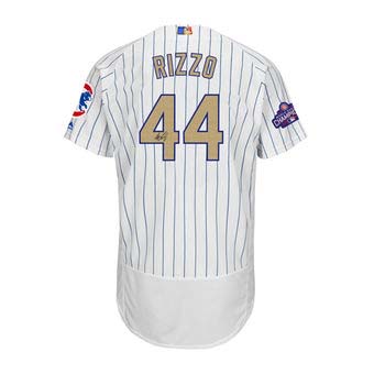 Autographed Chicago Cubs Anthony Rizzo Majestic White World Series Champions Gold Program Authentic Jersey