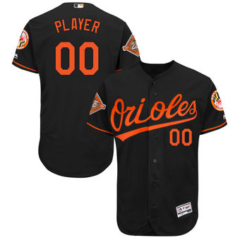 Men's Baltimore Orioles Majestic Alternate Black 2017 Authentic FlexBase Custom Jersey with Commemorative Patch