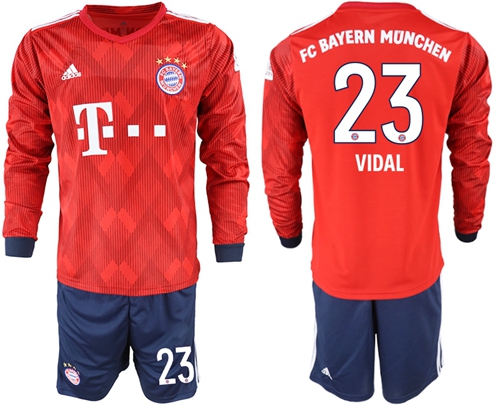 Bayern Munchen #23 Vidal Home Long Sleeves Soccer Club Jersey