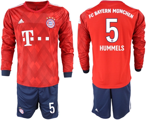 Bayern Munchen #5 Hummels Home Long Sleeves Soccer Club Jersey
