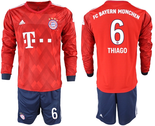 Bayern Munchen #6 Thiago Home Long Sleeves Soccer Club Jersey