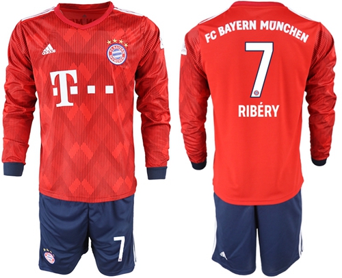 Bayern Munchen #7 Ribery Home Long Sleeves Soccer Club Jersey