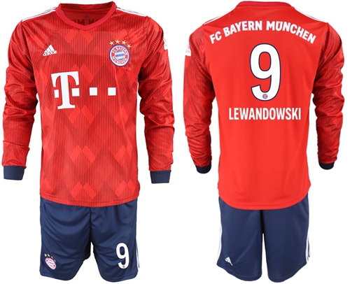 Bayern Munchen #9 Lewandowski Home Long Sleeves Soccer Club Jersey