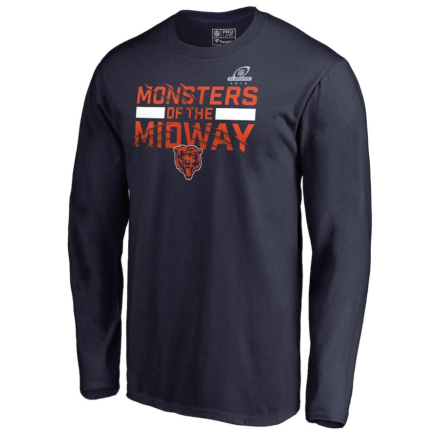 Bears Navy 2018 NFL Playoffs Monsters Of The Midway Men's Long Sleeve T-Shirt Bears Navy 2018 NFL Playoffs Monsters Of The Midway Men's Long Sleeve T-Shirt