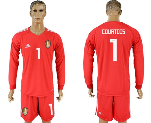 Belgium #1 Courtois Red Long Sleeves Goalkeeper Soccer Country Jersey Belgium #1 Courtois Red Long Sleeves Goalkeeper Soccer Country Jersey