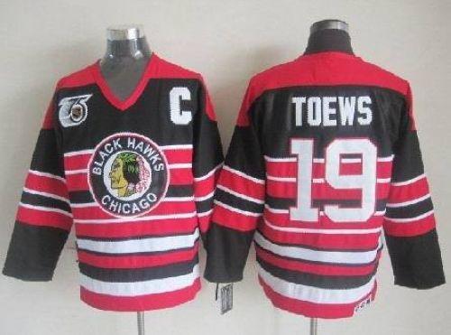 Youth YoYouthuth Blackhawks #19 Jonathan Toews Red Black 75TH CCM Stitched NHL Jersey