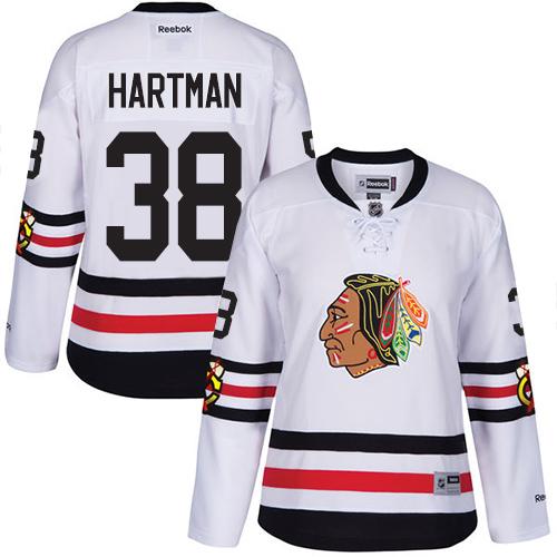 Blackhawks #38 Ryan Hartman White 2017 Winter Classic Women's Stitched NHL Jersey