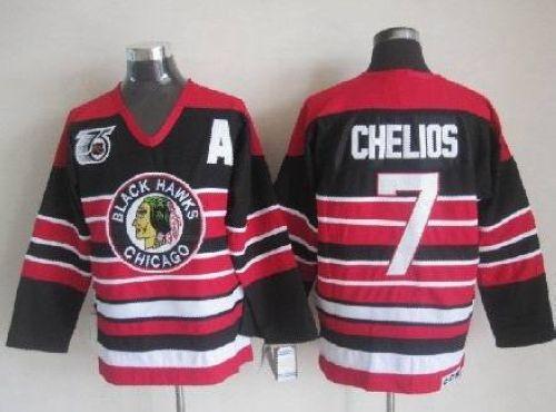 Youth Blackhawks #7 Chris Chelios Red Black 75TH CCM Stitched NHL Jersey Youth Blackhawks #7 Chris Chelios Red Black 75TH CCM Stitched NHL Jersey