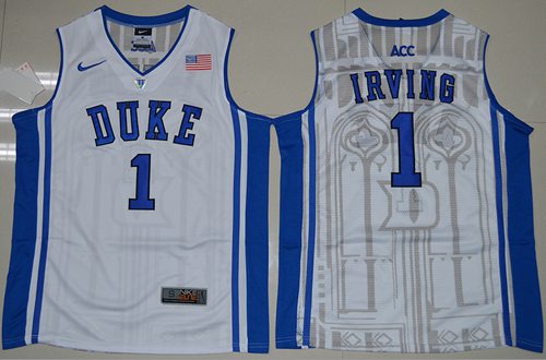 Blue Devils #1 Kyrie Irving White Basketball Elite V Neck Stitched NCAA Jersey Blue Devils #1 Kyrie Irving White Basketball Elite V Neck Stitched NCAA Jersey