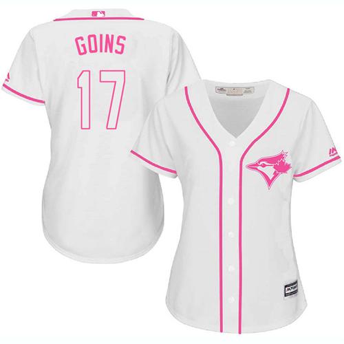 Blue Jays #17 Ryan Goins White Pink Fashion Women's Stitched MLB Jersey