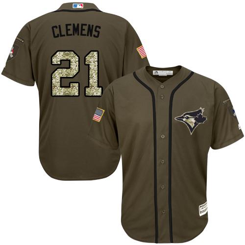 Blue Jays #21 Roger Clemens Green Salute to Service Stitched MLB-8891 Blue Jays #21 Roger Clemens Green Salute to Service Stitched MLB-8891
