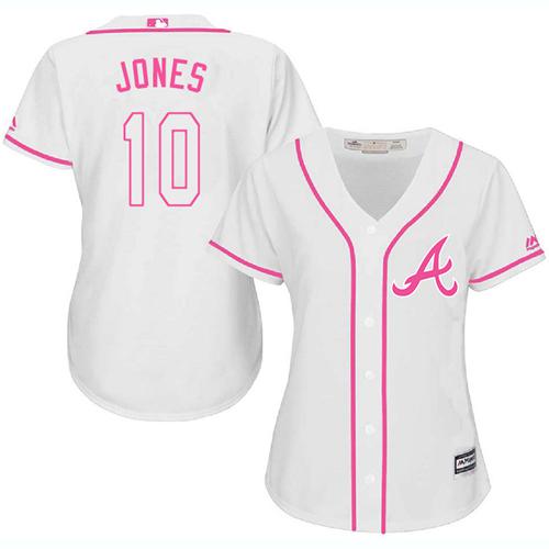 Braves #10 Chipper Jones White Pink Fashion Women's Stitched MLB Jersey Braves #10 Chipper Jones White Pink Fashion Women's Stitched MLB Jersey