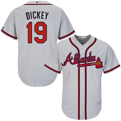 Braves #19 R.A. Dickey Grey Road Women's Stitched MLB Jersey