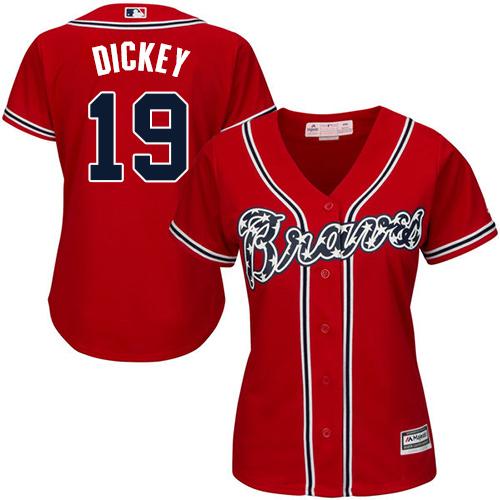 Braves #19 R.A. Dickey Red Alternate Women's Stitched MLB Jersey