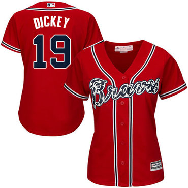 Braves #19 R.A. Dickey Red Alternate Women's Stitched MLB Jersey