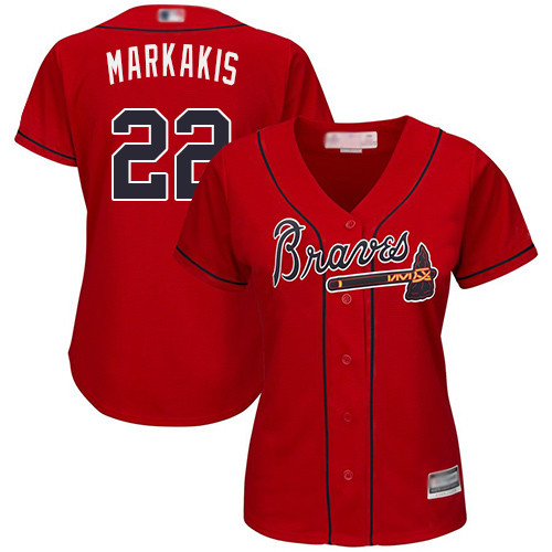 Braves #22 Nick Markakis Red Alternate Women's Stitched Baseball Jersey Braves #22 Nick Markakis Red Alternate Women's Stitched Baseball Jersey