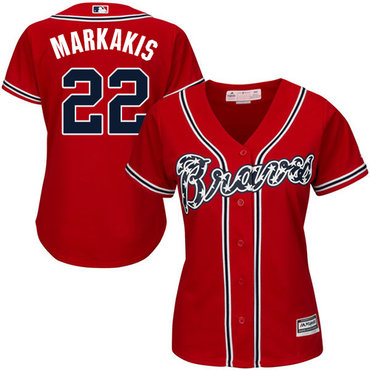 Braves #22 Nick Markakis Red Alternate Women's Stitched MLB Jersey