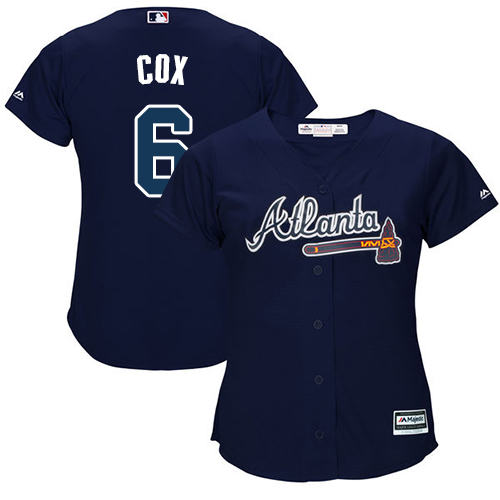 Braves #6 Bobby Cox Navy Blue Alternate Women's Stitched MLB Jersey