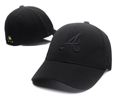 Braves Team Logo All Black Peaked Adjustable Hat SG Braves Team Logo All Black Peaked Adjustable Hat SG