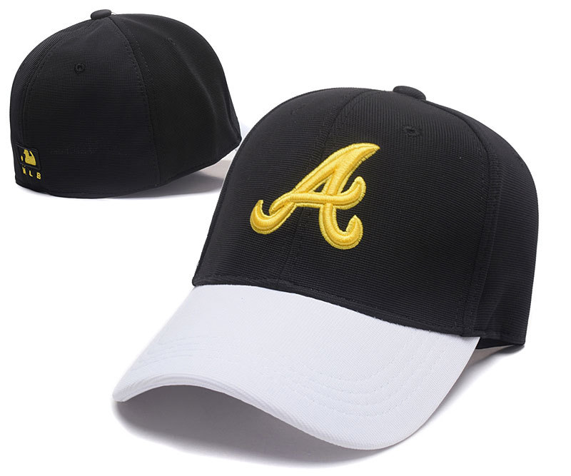 Braves Team Logo Black Peaked Stretch Fitted Hat SG Braves Team Logo Black Peaked Stretch Fitted Hat SG