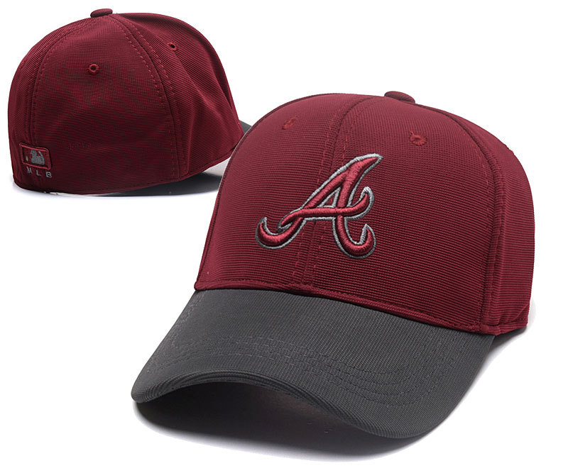 Braves Team Logo Wine Peaked Stretch Fitted Hat SG Braves Team Logo Wine Peaked Stretch Fitted Hat SG