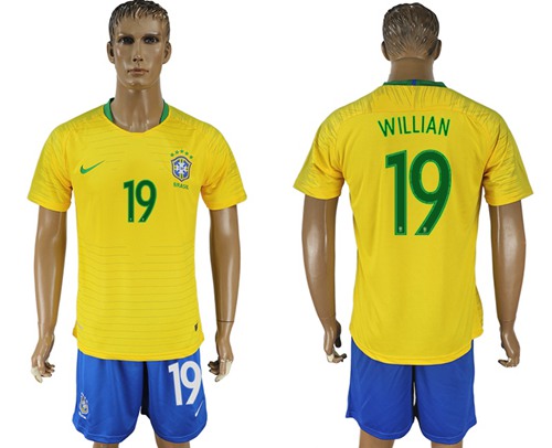 Brazil #19 Willian Home Soccer Country Jersey Brazil #19 Willian Home Soccer Country Jersey
