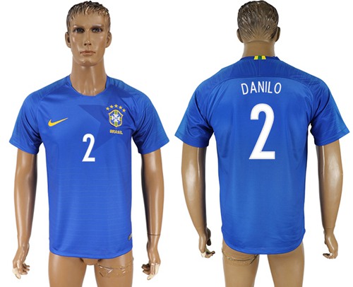 Brazil #2 Danilo Away Soccer Country Jersey Brazil #2 Danilo Away Soccer Country Jersey