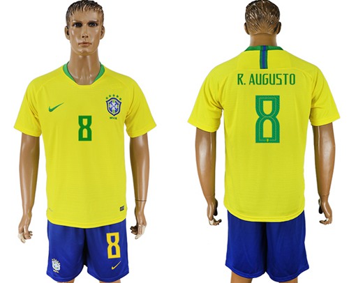 Brazil #8 R. Augusto Home Soccer Country Jersey Brazil #8 R. Augusto Home Soccer Country Jersey