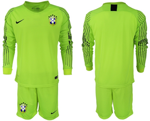 Brazil Blank Green Goalkeeper Long Sleeves Soccer Country Jersey