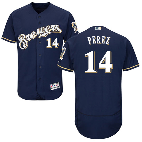 Brewers #14 Hernan Perez Navy Blue Flexbase Authentic Collection Stitched Baseball Jersey Brewers #14 Hernan Perez Navy Blue Flexbase Authentic Collection Stitched Baseball Jersey