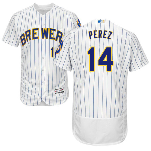 Brewers #14 Hernan Perez White Strip Flexbase Authentic Collection Stitched Baseball Jersey Brewers #14 Hernan Perez White Strip Flexbase Authentic Collection Stitched Baseball Jersey