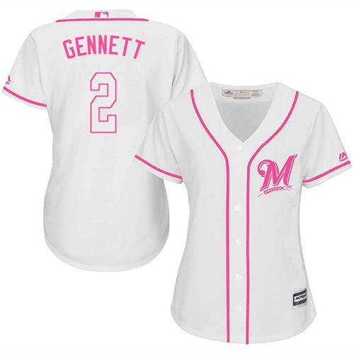 Brewers #2 Scooter Gennett White Pink Fashion Women's Stitched MLB Jersey Brewers #2 Scooter Gennett White Pink Fashion Women's Stitched MLB Jersey