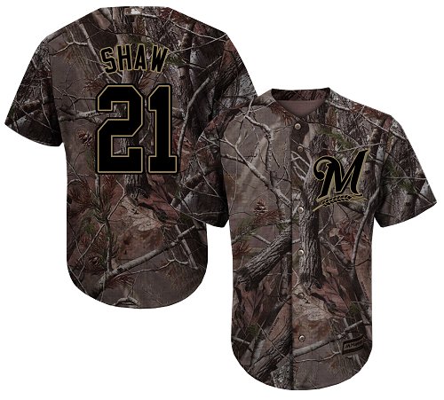 Brewers #21 Travis Shaw Camo Realtree Collection Cool Base Stitched Baseball Jersey