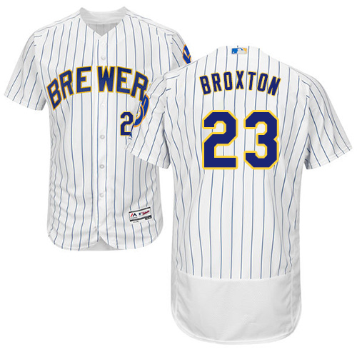 Brewers #23 Keon Broxton White Strip Flexbase Authentic Collection Stitched Baseball Jersey Brewers #23 Keon Broxton White Strip Flexbase Authentic Collection Stitched Baseball Jersey