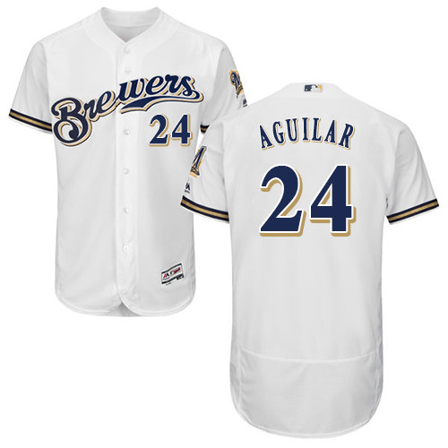 Brewers #24 Jesus Aguilar White Flexbase Authentic Collection Stitched Baseball Jersey Brewers #24 Jesus Aguilar White Flexbase Authentic Collection Stitched Baseball Jersey