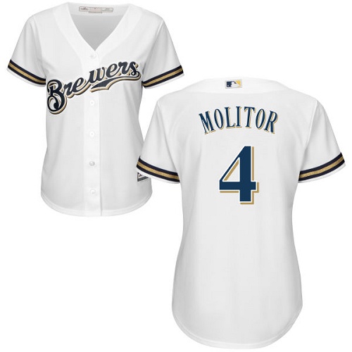 Brewers #4 Paul Molitor White Home Women's Stitched MLB Jersey Brewers #4 Paul Molitor White Home Women's Stitched MLB Jersey