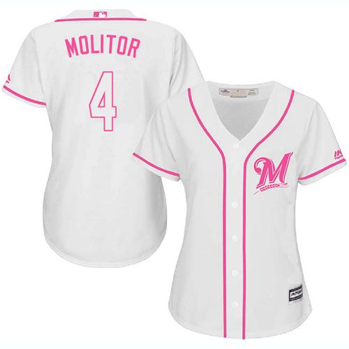 Brewers #4 Paul Molitor White Pink Fashion Women's Stitched MLB Jersey Brewers #4 Paul Molitor White Pink Fashion Women's Stitched MLB Jersey