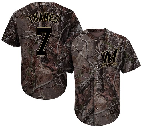 Brewers #7 Eric Thames Camo Realtree Collection Cool Base Stitched Baseball Jersey