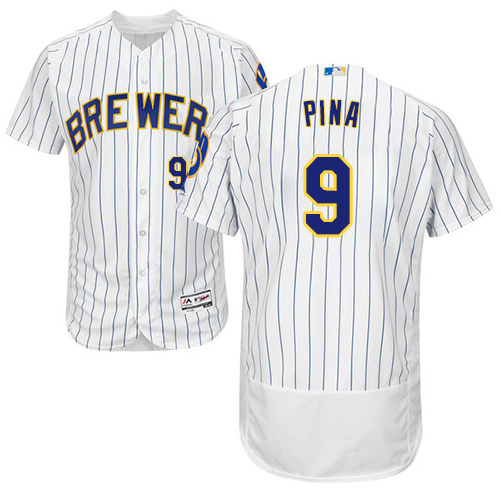 Brewers #9 Manny Pina White Strip Flexbase Authentic Collection Stitched Baseball Jersey Brewers #9 Manny Pina White Strip Flexbase Authentic Collection Stitched Baseball Jersey