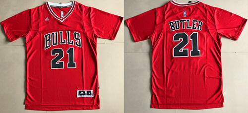 Bulls #21 Jimmy Butler Red Short Sleeve Stitched NBA Jersey
